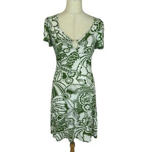 Three Dots Green White Dress Women’s Medium Short Sleeve